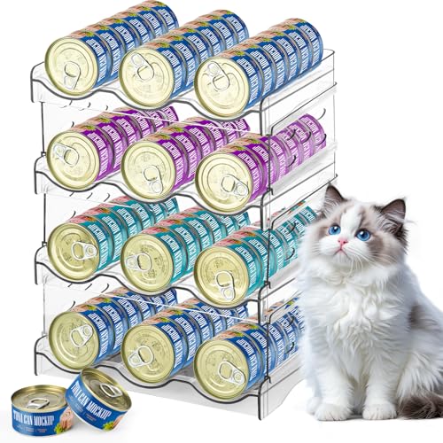 REFLYING Cat Food Can Organizer, Can Organizer for Pantry, Transparent Cat Food Storage Container Holds 72 (3.5oz) Cans, Canned Food Organizer and Storage for Countertop Kitchen Cabinet (4 Layers) - color: 3 Tier-4 Layer