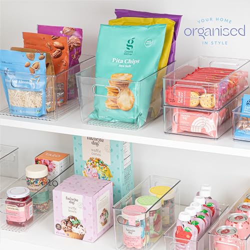 Plastic Food Storage 2 Pack Clear Container Bin with Handles for Organizing Kitchen, Pantry, Refrigerator, Freezer, Pantry, Cabinet, Closet, Bathroom. 10”x4”x5” - size: 10x4x5