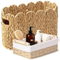 Toilet Paper Basket, 2 Packs Toilet Paper Storage Basket, Hand-Woven Wicker Bathroom Basket Organizer and Storage, Natural Water Hyacinth Slim Scalloped Basket Magazine Baskets