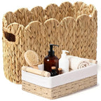 Toilet Paper Basket, 2 Packs Toilet Paper Storage Basket, Hand-Woven Wicker Bathroom Basket Organizer and Storage, Natural Water Hyacinth Slim Scalloped Basket Magazine Baskets