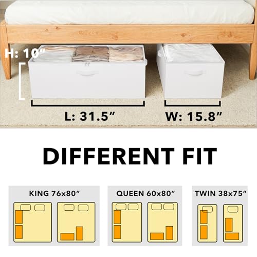 SpaceAid 2 Pack 10" High Under Bed Storage Containers, Large Underbed Storage Organizer Bins with Lids for Bedroom, Dorm, Clothes, Closet Organization, Bed Sheets and Blankets (White) - color: White