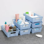 Tiawudi Stackable Woven Plastic Basket, Storage Bins for Cabinet, Closet, Shelf, Under Sink and Countertop, Pantry Organizer Bins, 6 Pack - color: Light Blue