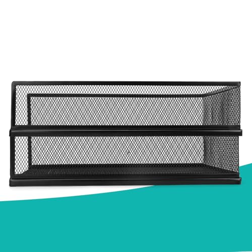 Wire Mesh Letter Trays Paper Tray Desk File Organizer, 2 Pack Stackable Metal Front-Load Documents Tray for Office Supplies File (Lengthways)