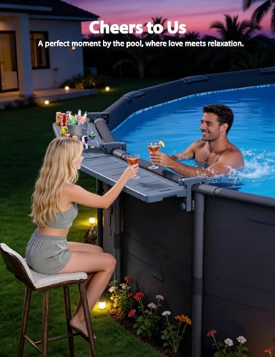 POOLHACKER Poolside Bar Extended, [Original] Swim Up Bar Exclusively for Above-Ground Round Pools. Patio Poolside Table Smart Fold Easy Maintenance, Weather Resistant Stable Tabletop - color: Grey