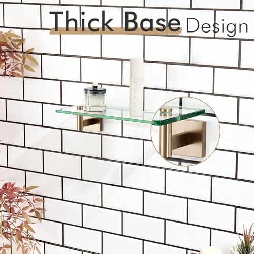 KOKOSIRI Wall Shelves Bathroom Hardware Glass Floating Shelf 12-Inch for Bedroom, Living Room, Kitchen, Hanging Rack Champagne Bronze B1105CPG-L12 - color: Champagne Bronze, size: 12-Inch