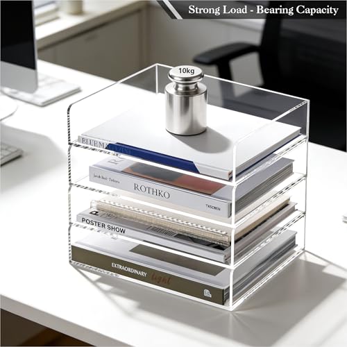 HeZone 4 Tier Paper Organizer for Desk,Acrylic Paper Tray,Clear Stackable Desk Organizer for Document, Office File,A4 Paper - style: 4-layer horizontal tray