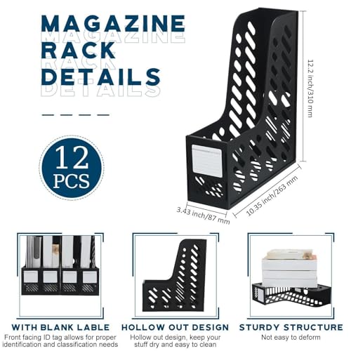 Glenmal 12 Pack Magazine Organizers Binder Organizer for Desk Plastic Vertical File Holder Magazine Racks Desk Accessories for Office, Home, or School (Black) - color: Black