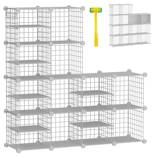 Wire Cube Storage Organizer, 12 Cubes Converted into 14 Cubes, Sturdy Metal Grids Storage Shelf Closet Shelving Units and Storage, Shelves for Bedroom LIvingroom Office - color: White, size: 12 cubes