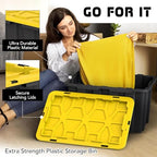4 PACK Large Black & Yellow Storage Bins | Plastic Tote Organizing Container with Secure Latching Lids, Stackable, Extra Strength with Built in Handle | Black and Yellow Bins | 24.5" x 16.5" x 13.5" - size: LARGE - 24.5" x 16.5" x 13.5"