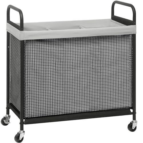 STORAGE MANIAC Rolling Laundry Hamper with Wheels 3-Section Laundry Sorter Rolling Laundrys Basket on Wheels with Removable Bag Clothes Hamper Laundrys Organizer Cart Bathroom Bedroom 120L Grey - color: Grey, size: 3-Section