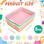 Tenceur 6 Pcs Turn in Trays Classroom, Stackable Tray for Classroom Plastic Storage Baskets Teacher Organizers for Library Drawers Office Desk (Classic,Pastel,13.5 x 10 x 3.1 Inches)