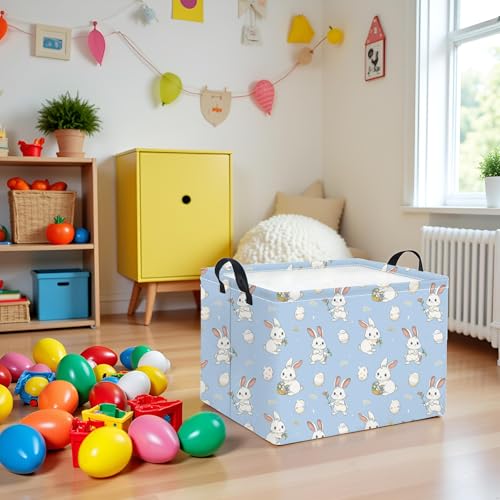 HIYAGON Rectangular Easter Basket for Kids Baby Easter Basket for Boys and Girls Cute Toy Storage Organizer Bin Box Easter Egg Room Decor(Blue Easter) - color: Blue Easter