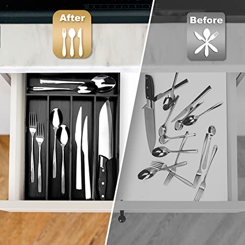 Besilord Bamboo Silverware Holder - Drawer Organizer with 5 Slots (Black) - color: Black, size: 5 Slots