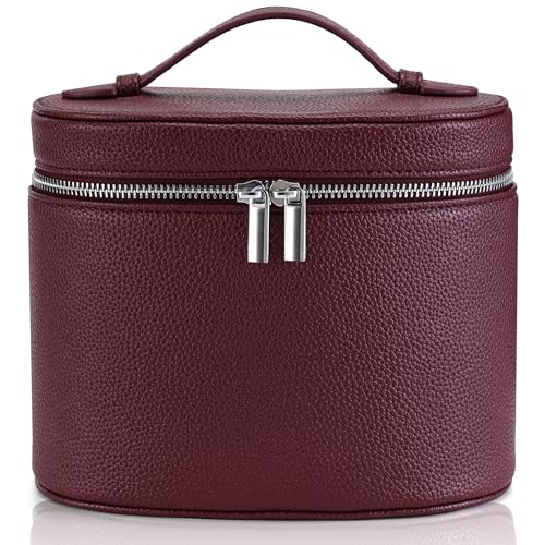Makeup Bag Vanity Case Cosmetic Bag with Removable Divider Travel Toiletry Bag for Women Portable Make up Box Organizer, Burgundy - color: Wine