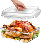 4800 ML / 163 oz / 21 Cup LARGE Glass Food Storage Container with Airtight Locking Lid. Ideal Storing food, Vegetables, Fruits. Baking Casserole, Lasagna, Roasting Turkey, Chicken BPA Free Oven Safe - size: 4800 ml