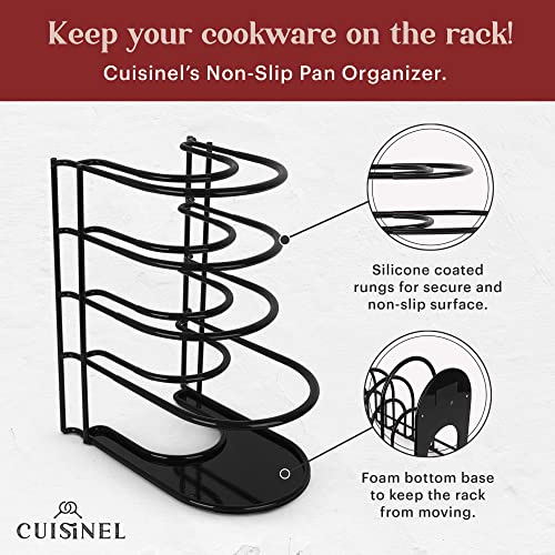 Pan Organizer - Silicone-Coated Non-Slip 12" Heavy Duty Skillet Rack - Kitchen Counter/Cabinet Organization Storage - Holder for Cookie Sheet, Cutting Board, Cast Iron Cookware, Dish, Pot, Lid Stand - color: Black, size: 12" Premium Silicone