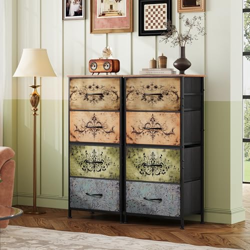 WLIVE Dresser with 4 Drawers, Storage Tower, Organizer Unit, Fabric Dresser for Bedroom, Hallway, Entryway, Closets, Sturdy Steel Frame, Wood Top, Easy Pull Handle, Pattern - color: Pattern