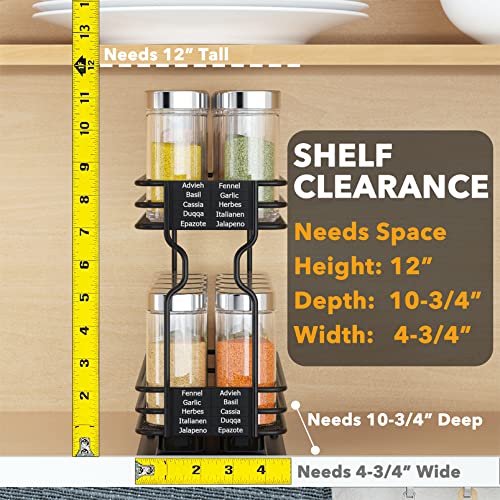 SpaceAid Pull Out Spice Rack Organizer for Cabinet, Heavy Duty Slide Out Seasoning Kitchen Organizer, Cabinet Organizer, with Labels, 4.5" W x10.75 D x8.5 H, 1 Drawer 2-Tier - style: 4.5" W, 2-Tier