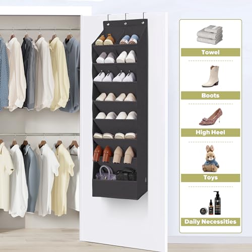 2 Pack Shoe Organizer with 6 Extra Large Pockets and 4 Large Pocket, Over the Door Sturdy Closet Storage Rack, Hanging Shoe Organizer for Shoes, Sneakers, Black - color: Black
