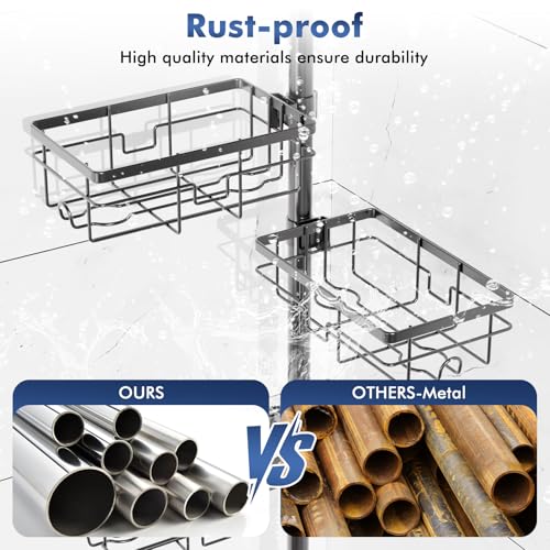 Shower Caddy Organizer Tension Pole, Rustproof 6-Pack Corner Shelf with 30-120 Inch Adjustable Shower Rack for Inside Shower, Extra Towel Bar & Soap Dish for Bathroom Organizers and Storage, Black - color: Black