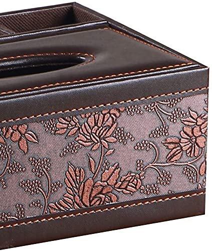 Leather Tissue Box Cover Rectangular and Multifunction Remote Control Caddy,Suitable for Storing pens and Stationery,Desk Organizer Storage for Office and Home(Antique)