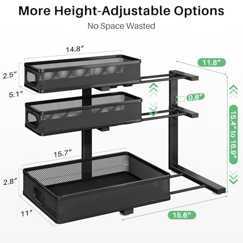 Kitstorack Under Sink Organizer, 1-Pack 3-Tier Height Adjustable Thickened Metal Pull out Cabinet Organizer Shelf, Slide out Storage Drawer Rack for Bathroom Kitchen Pantry Home Laundry Organization - color: Black, size: 1 Pack