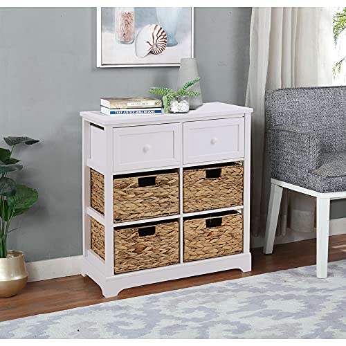 PHI VILLA Storage Cabinet with Baskets Rattan Cabinet with Drawers Farmhouse Accent Cabinet for Bedroom Entryway, 2 Drawer and 4 Baskets Accent Chest White - color: White, size: 4 Baskets