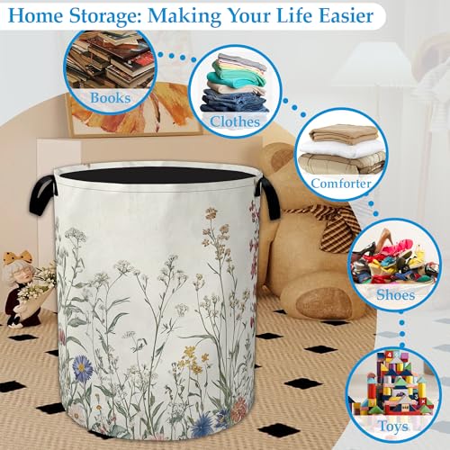 Vintage Floral Laundry Basket Collapsible Laundry Hamper with Handle, Oxford Clothes Toy Storage Bin for Bathroom Bedroom Room Decor, Gift Basket 16" X 20.8" - color: Vintage Floral