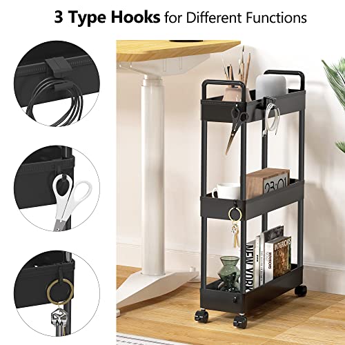 SOLEJAZZ Slim Rolling Storage Cart with Wheels 3 Tier Skinny Bathroom Storage Organizer Thin Laundry Room Utility Cart Space-Saving for Bedside Kitchen Office Small Narrow Places, Black - color: Black, size: 3-Tier, 4.76"D