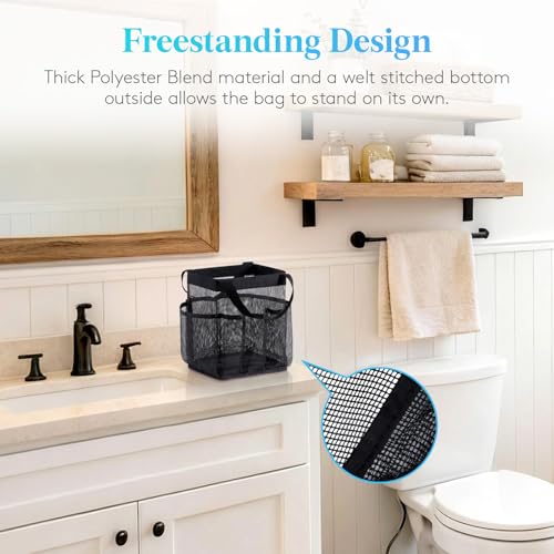 Lifewit Mesh Shower Caddy Portable for College Dorm Room Essentials with 7 Pockets, Freestanding Hanging Organizer Basket, Quick Dry Tote Bag for Camping, Bathroom, Beach, Travel, 1 Pack, Black - color: Black