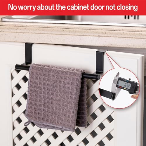 Cabinet Door Towel Bar - Single, Stainless Steel & Matte Black Over Cupboard Door Towel Holder - color: Black - 1 Pack