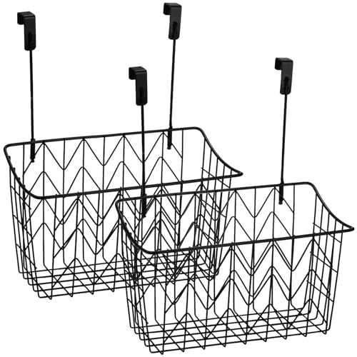 AVLA 2 Pack Over The Cabinet Door Organizer, Grid Storage Baskets with Hooks, Metal Wall Hanging Basket Holder Rack, Wire Kitchen Sink Organization Bin for Bathroom Shampoo, Body Wash