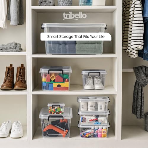 Tribello Plastic Storage Bins with Lids, Clear Stackable Storage Containers - 21 Qt