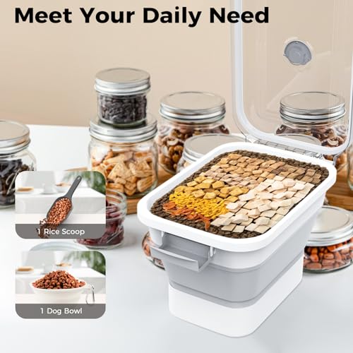 10-13 Lbs Dog Food Storage Container,Collapsible Dog Food Container with Transparent Airtight Lid,Pet Food Scoop and Dog Bowl,Multifunctional Food Storage Container for Pet Food,Rice,Flour - color: Clear/13 lbs