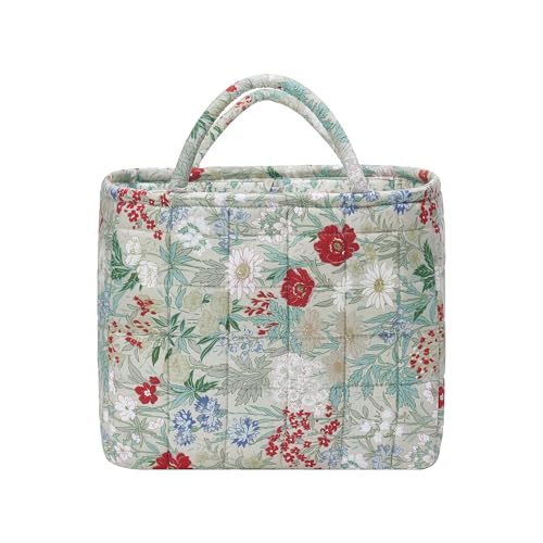 Quilted Fabric Storage Baskets with Handles, Boho Floral Gift Basket Foldable Organizer Bin for Home Decor, Picnic, Travel 12''x10''x10'' (Ivory) - color: Ivory