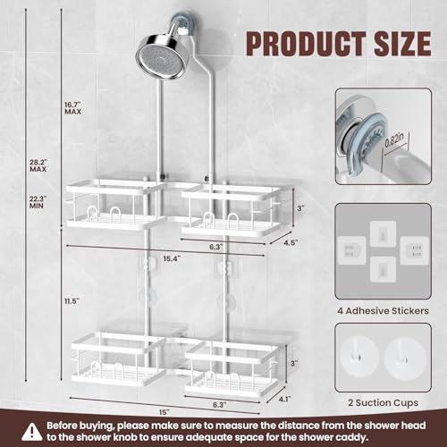 REINHARDT Adjustable Shower Caddy Hanging Rustproof Shower Caddy for Handheld Showerheads, Shower Organizer with Hooks Soap Holder Toothbrush Holder, Anti-Swing Shower Rack Bathroom Accessories, White - color: White