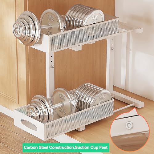 2 Pack Under Sink Pull Out Organizer, 2-Tier Adjustable Height Carbon Steel Storage Rack for Kitchen and Bathroom Cabinet, White - color: White