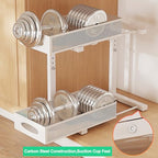2 Pack Under Sink Pull Out Organizer, 2-Tier Adjustable Height Carbon Steel Storage Rack for Kitchen and Bathroom Cabinet, White - color: White