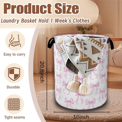Pink Bow Laundry Hamper,Laundry Baskets,Waterproof Oxford Cloth Toy Storage for Bedroom,Bathroom,Nursery,16x20.8 Inch - color: Pink Bow