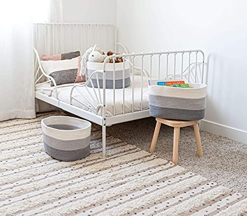 OrganiHaus Rope Baskets for Shelves - Set of 3 Woven Storage Baskets for Organizing, Closet & Toy Storage - 3-Toned Gray - 15x9x10 - color: 3-toned Gray