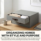 Bigso Birger 2-Drawer Canvas Fiberboard Easy Pull Handle Document Letter Box | Desktop Drawers for Loose Papers and Documents | Desktop Storage Drawers with Leather Handles | 13.1” x 10” x 5.7” | Grey - color: Grey