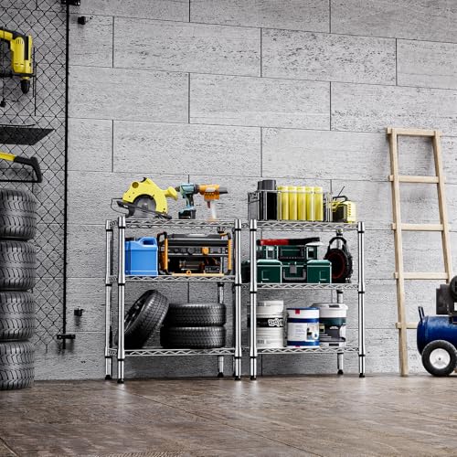 M MZG 750 lbs 3 Tier Shelf Metal Storage Shelves Wire Rack Closet Organizers for Garage Kitchen Bathroom Laundry Chrome 11.8" D x 25.6" W x 31.5" H - color: Chrome, size: 3 tier, 11.8" D x 25.6" W x 31.5" H