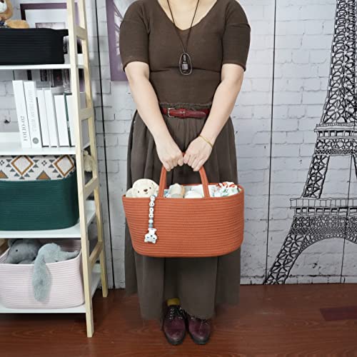 XUANGUO Large Baby Diaper Caddy Organizer for Girl Boy Rope Nursery Storage Bin Basket Portable Holder Tote Bag for Changing Table Car Travel Baby Shower Gifts Registry Must Haves Rustic - color: Rust, size: Large