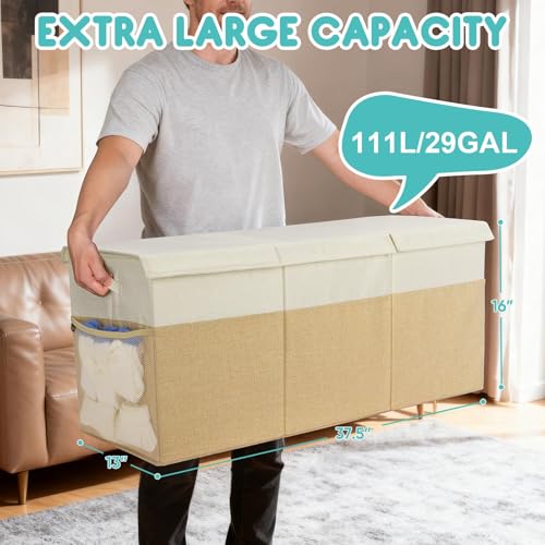 BALEINE Extra Large Fabric Storage Bins with Lid, Collapsible Storage Boxes Bins Baskets with Divider for Home Organizing (37.5"x13"x16", Black) - color: Black, size: 37.5"x13"x16"