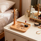 Acacia Wood Key Tray for Entryway Table, Wooden Catchall Organizer with Jewelry Storage Rack, Valet Tray for Keys Wallet Watches Sunglasses Rings(Square) - style: Square