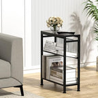 End Table for Small Space, 3-Tier Narrow Side Table with Magazine Holder,Slim Nightstand, Skinny Snack Couch Table in Living Room, Bedroom Study and Balcony (Grey) - color: Grey
