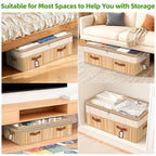 Livole Bamboo Under Bed Storage, 6-10 inches Height Adjustable Underbed Storage Containers, 92L XXXL Large Under Bed Storage Bins with Clear Lid & Label for Clothes, Blankets, Sweater, Shoes, 1 Pack - size: Expandable - 10"H