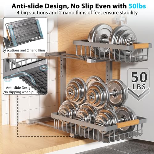 Liuoud Under Sink Organizer 2 Pack, 2 Tier Slide Out Large Capacity Height Adjustable Under Sink Organizers and Storage for Kitchen Bathroom Cabinet, Grey - color: Gray