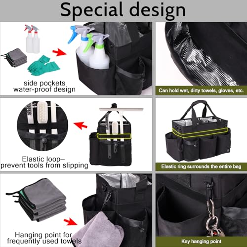 Large Wearable Cleaning Caddy Bag with Detachable Divider, Cleaning Organizer with Handles, Cleaning Supply Tote with Adjustable Shoulder Strap&Waist Belt for Cleaners & Housekeeper (Black) - color: Black