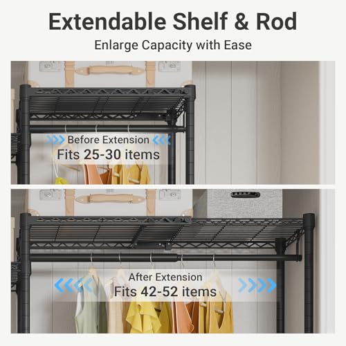 VIPEK X3 Plus Large Expandable Closet Rack Adjustable from 5'10" to 8'8" with Extendable Shelves and Hanger Rods, Freestanding Clothing Racks Modular Closet Systems Wardrobe, Max Load 1360LBS, Black - color: Black, size: X3 Plus